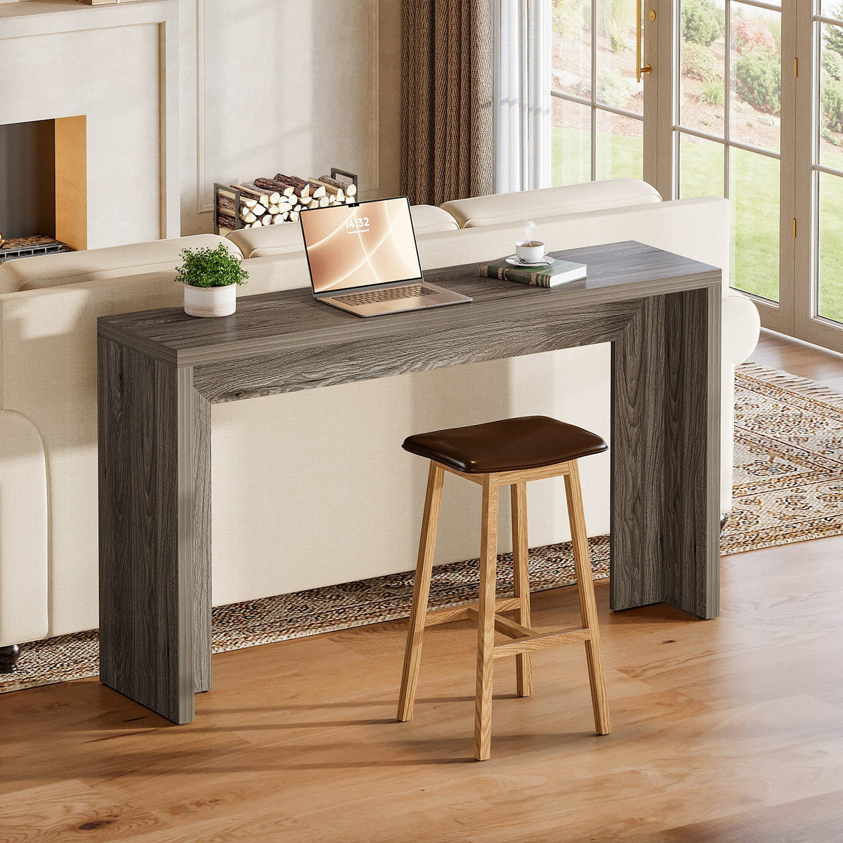 55-Inch Farmhouse Console Table with Storage, Narrow Wooden Entryway Sofa Table