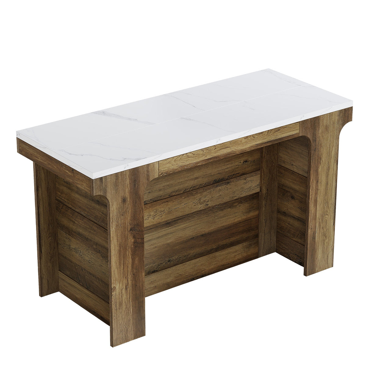 59-Inch Bar Table with Faux Marble Top, Counter Height Table for Kitchen and Bistro
