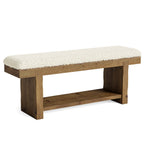 47.2-Inch Farmhouse Entryway Bench with Storage Shelf, Solid Wood Upholstered Shoe Bench for Mudroom