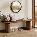 62.99 Inch Solid Wood Entryway Bench, Farmhouse End of Bed Bench for Bedroom and Hallway