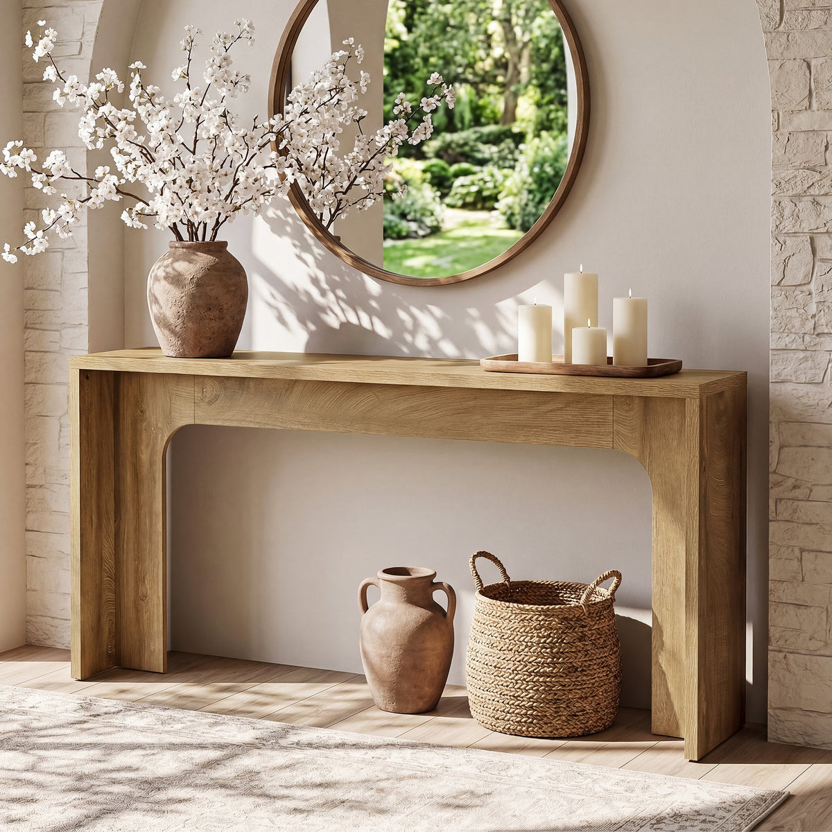 63-Inch Narrow Console Table, Minimalist Wood Entryway Table with Sturdy Base