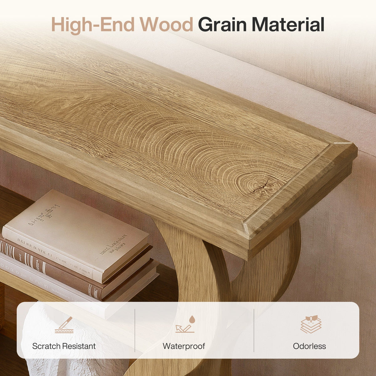 55 Inch Console Table with 3-Tier Storage, Farmhouse Hallway Table with Wave Legs