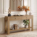 55.12 Inch Solid Fir Wood Console Table with 2 Drawers, Narrow Hallway Table with Shelf