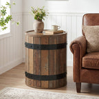 19.68-Inch Barrel Side Table with Hidden Storage, Farmhouse Round End Table with Removable Lid