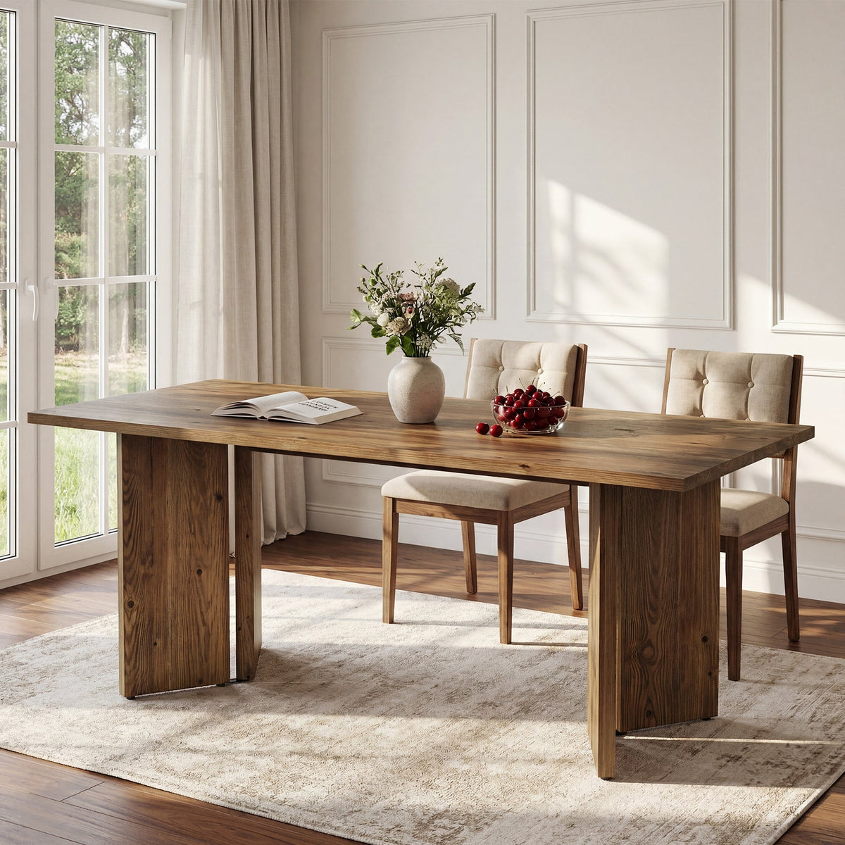 63-Inch Solid Wood Dining Table for 4-6 People with Clamp-Style Legs, Farmhouse Rectangular Kitchen Table