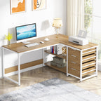 59" L-Shaped Desk, Reversible Corner Computer Desk with Drawers and Shelves