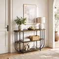 63-Inch 3-Tier Narrow Console Table with Curved Metal Frame, Modern Vintage Entryway Sofa Table for Living Room
