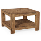 31.5-Inch Square Farmhouse Coffee Table with Storage Shelf, Solid Wood Center Table for Living Room
