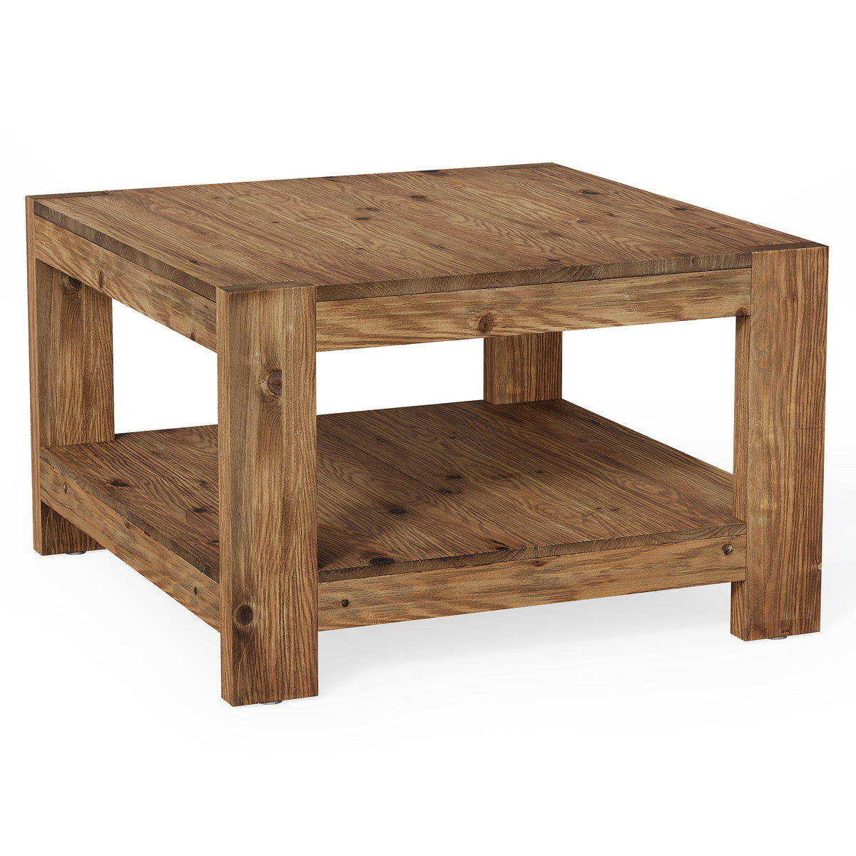 31.5-Inch Square Farmhouse Coffee Table with Storage Shelf, Solid Wood Center Table for Living Room