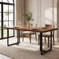 63-Inch Solid Wood Dining Table with Live-Edge Inspired Top and Metal U-Frame, Industrial Kitchen Table for 4-6 People