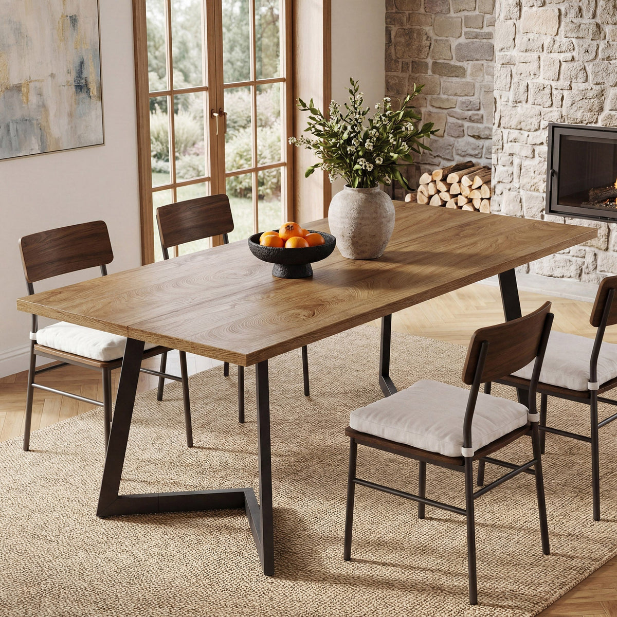 62.2-Inch Rectangular Dining Table for 6 with Metal Legs, Farmhouse Kitchen Table for Dining Room and Small Spaces (Only Table)