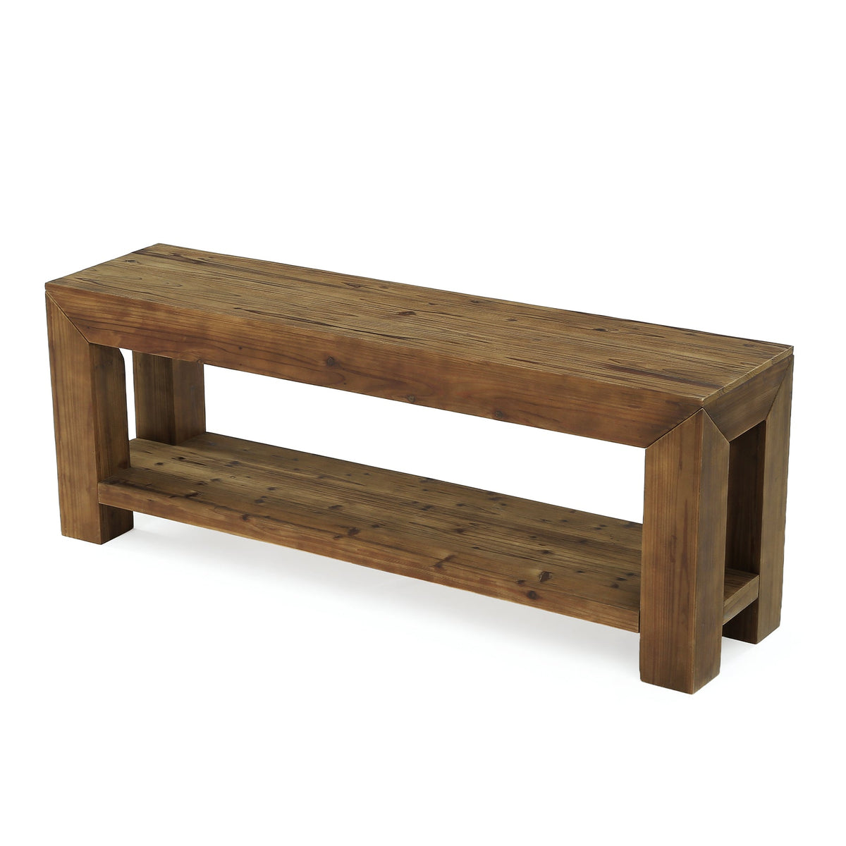 63-Inch Solid Wood TV Stand for TVs up to 75 Inches with 2-Tier Open Storage Shelves