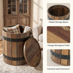 19.68-Inch Barrel Side Table with Hidden Storage, Farmhouse Round End Table with Removable Lid