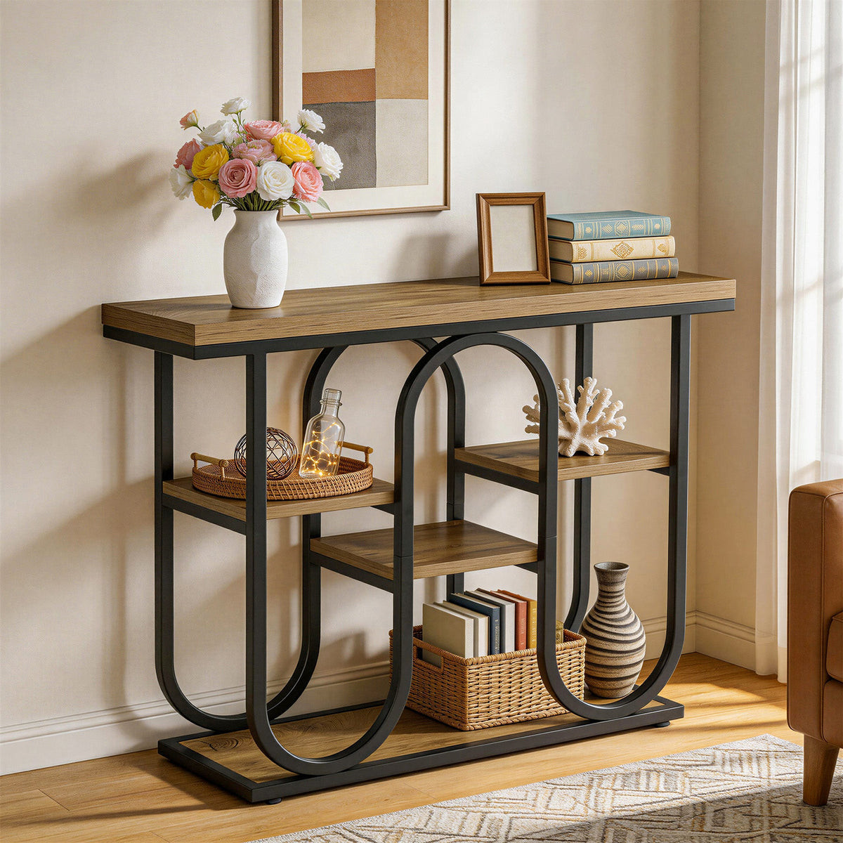 39.4" Console Table, 4-Tier Industrial Sofa Table for Entryway