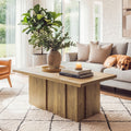 47.2-Inch Coffee Table with Fluted Pedestal Base, Farmhouse Center Table for Living Room