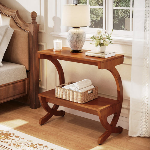 23.6-Inch Mid-Century Modern Nightstand with 2-Tier Storage and Curved Crossed Legs