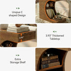 11.8-Inch Wide Solid Wood C-Shaped Side Table with 2-Tier Storage Shelf