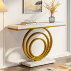 41.3-Inch Gold Console Table, Narrow Entryway Table with Faux Marble Veneer Top and Geometric Metal Frame for Hallway