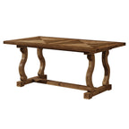63-Inch Solid Wood Dining Table with Diamond Parquetry, Farmhouse Table for Dining Room