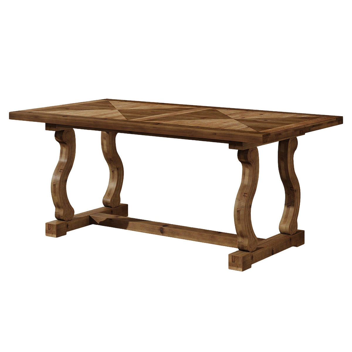 63-Inch Solid Wood Dining Table with Diamond Parquetry, Farmhouse Table for Dining Room