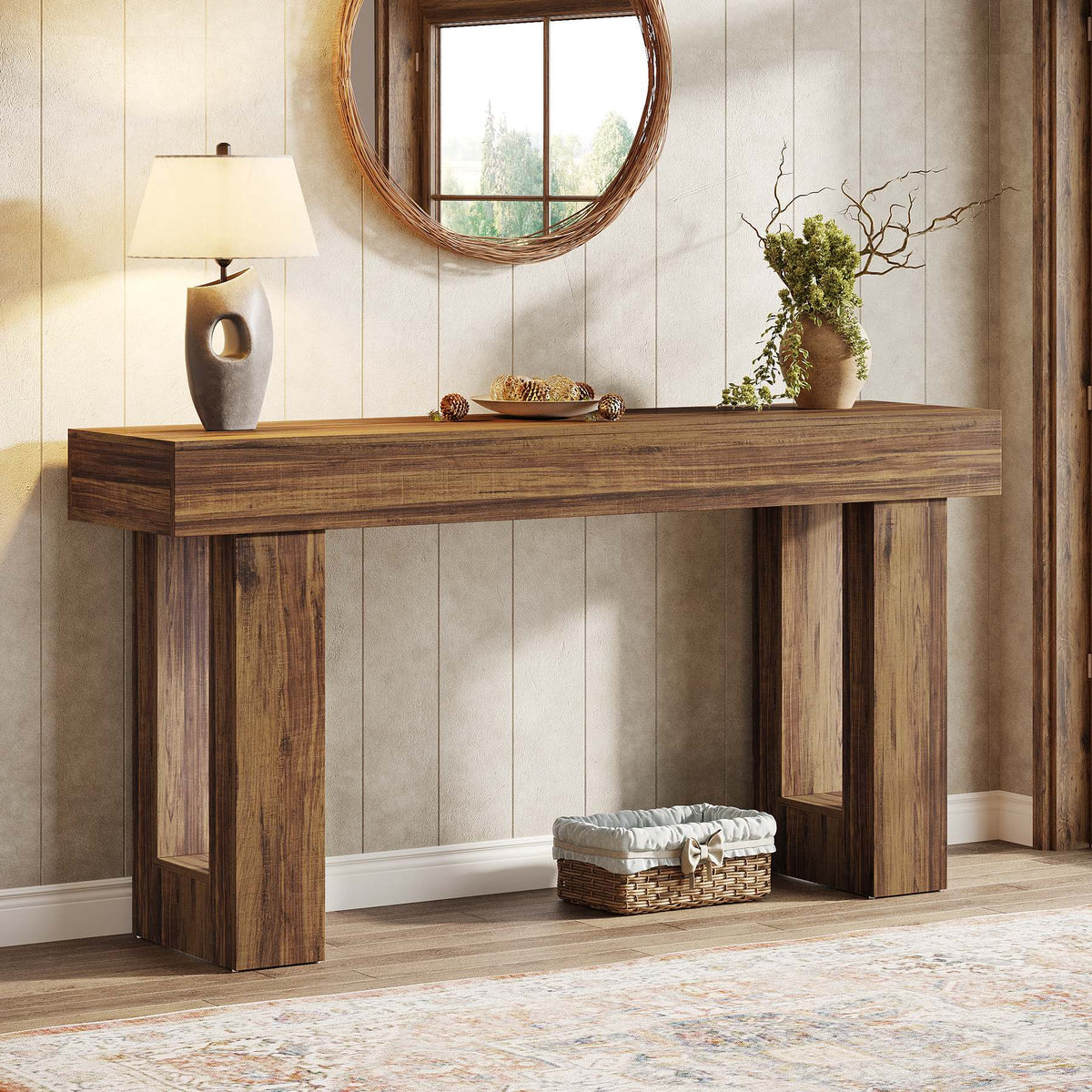 63" Rustic Wood Console Table - Farmhouse Sofa Table