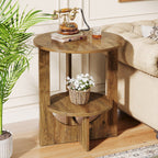19.68-Inch Round End Table with Storage, 2-Tier Tall Side Table for Living Room and Bedroom