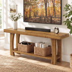 Solid Wood TV Stand for TVs up to 70 Inch, Farmhouse Media Console with Slatted Shelf