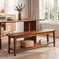 55-Inch Farmhouse Bench with Storage Shelf, Wooden Dining Seating for Kitchen Dining Room and Patio