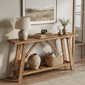 62.99-Inch Solid Wood Console Table, Narrow Design with Storage Shelf for Entryway Living Room and Hallway