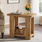 27.6-Inch Wooden Side Table with 2-Tier Shelf, Farmhouse End Table for Small Spaces