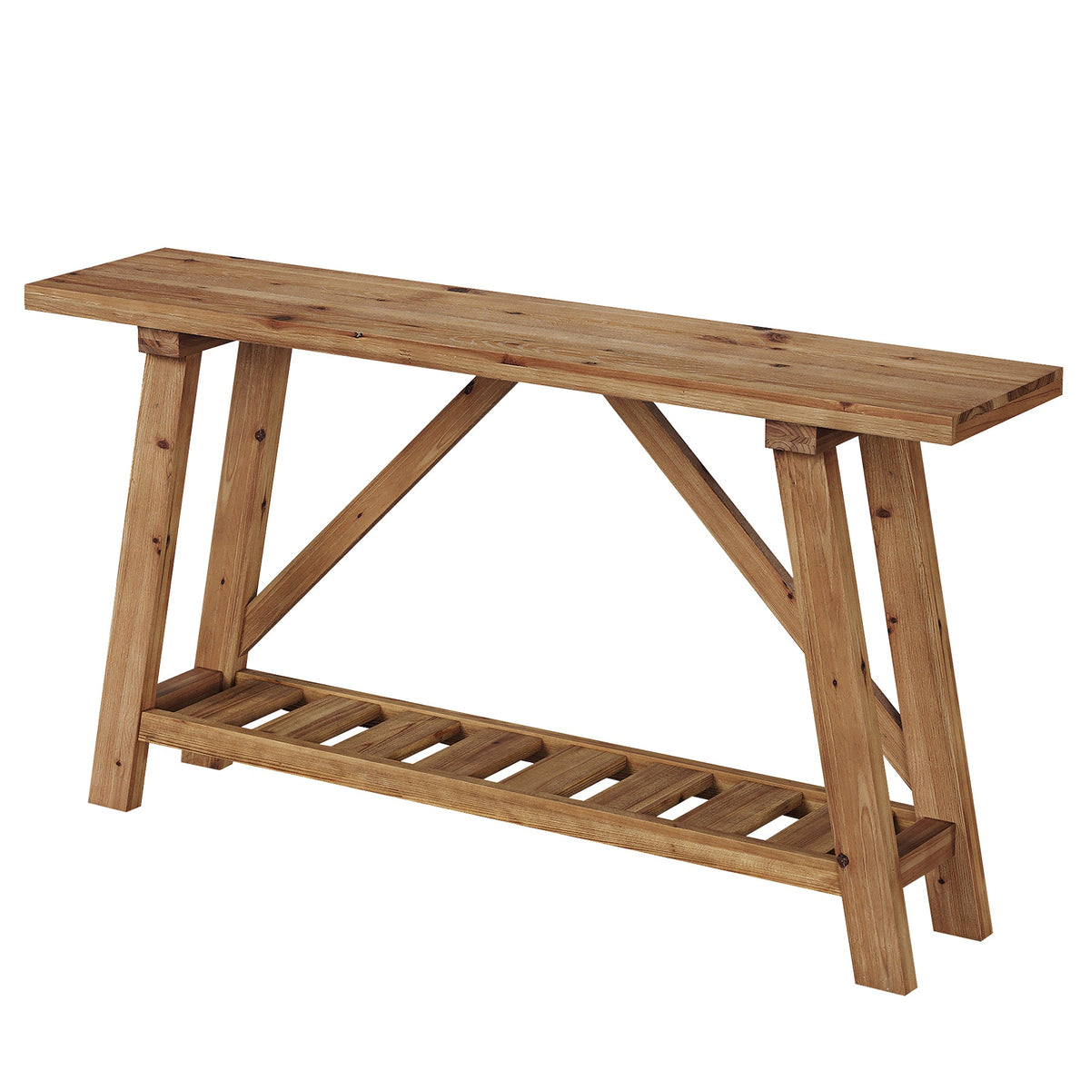 62.99-Inch Solid Wood Console Table, Narrow Design with Storage Shelf for Entryway Living Room and Hallway