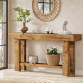63-Inch Solid Wood Console Table with 2-Tier Storage Shelf, Farmhouse Narrow Sofa Table for Entryway