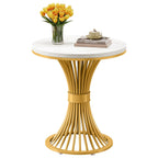 20" Round End Table with Faux Marble Top, White Side Table with Gold Metal Base