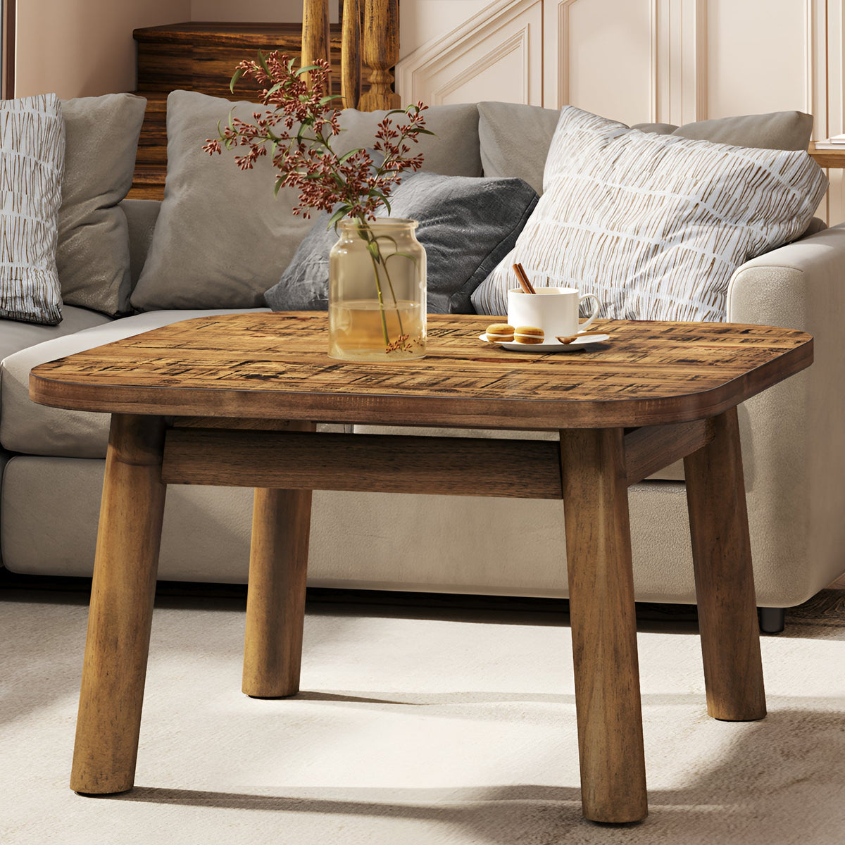 31.5" Solid Wood Square Coffee Table, Corner Farmhouse Center Table for Living Room