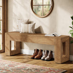 47-Inch Farmhouse Entryway Bench, Long Wood Shoe Bench with Reinforced MDF Structure for Hallway
