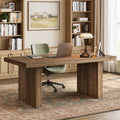 63-Inch Solid Wood Executive Desk with Spacious Tabletop and Sturdy Wooden Legs, Farmhouse Computer Desk for Home Office Study and Workstation