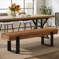 63-Inch Solid Wood Dining Bench, Farmhouse Kitchen Seat with Metal Legs for Dining Room