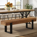 63-Inch Solid Wood Dining Bench, Farmhouse Kitchen Seat with Metal Legs for Dining Room