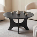 31.1 Inch Round Coffee Table with Cross Base, Modern Black Table for Living Room