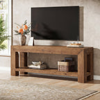 63-Inch Solid Wood TV Stand for TVs up to 75 Inches with 2-Tier Open Storage Shelves
