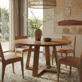 47.2 Inch Solid Wood Round Dining Table for 4, Farmhouse Kitchen Table with Trestle Base