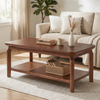 47-Inch Coffee Table with Open Shelf, Rounded-Corner Center Table for Living Room