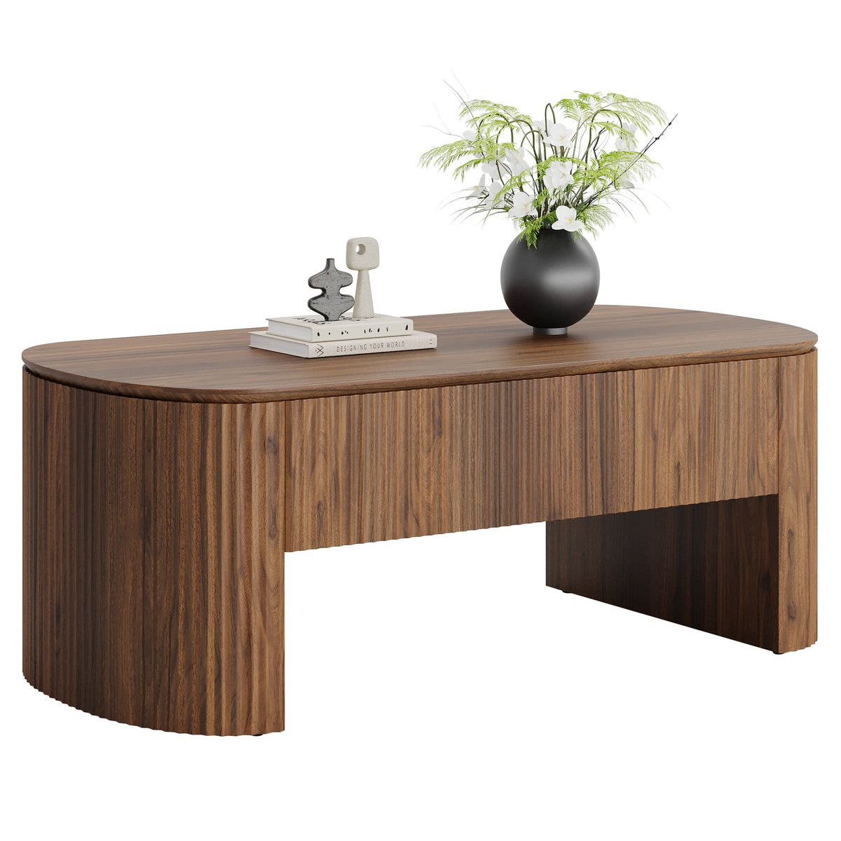 47-Inch Oval Lift Top Coffee Table, Rustic Brown with Storage Shelf and Hidden Compartment