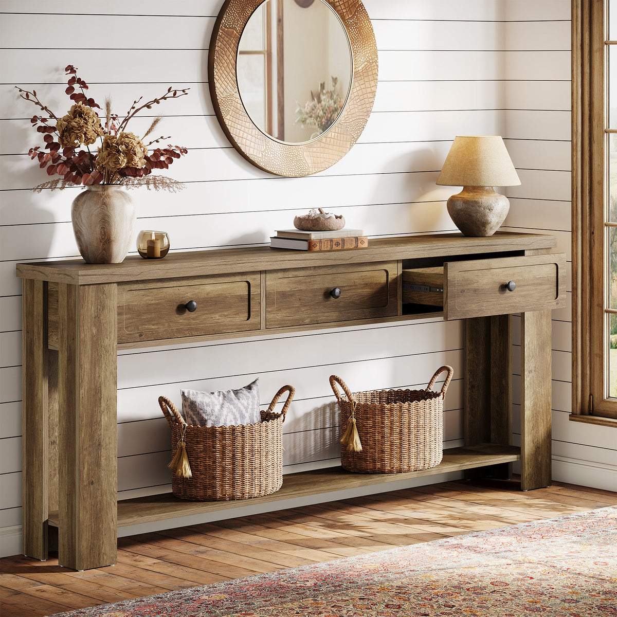70.9-Inch Console Table with 3 Drawers, Narrow Farmhouse Sofa Table for Hallway