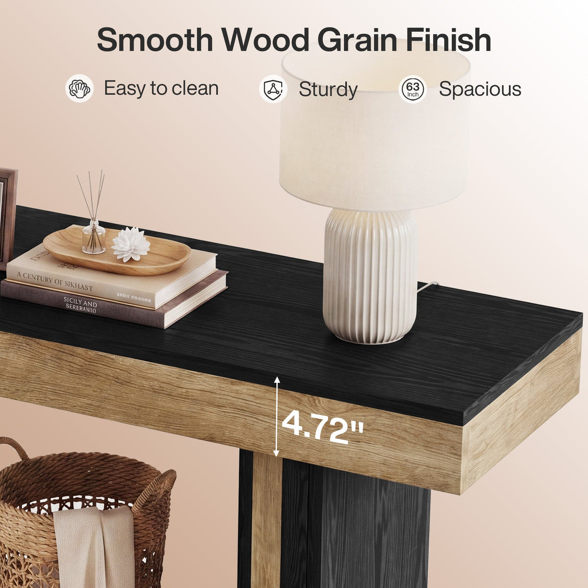 63-Inch Narrow Console Table with 2-Tier Storage, Farmhouse Sofa Table for Entryway