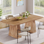 63 Inch Dining Table for 6, Farmhouse Rectangular Kitchen Table with Double Pedestal for Dining Room