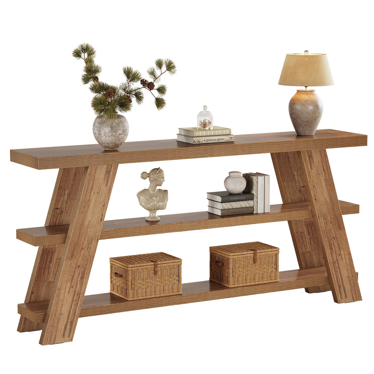 70.9" Farmhouse Console Table, 3-Tier Narrow Sofa Table with Storage