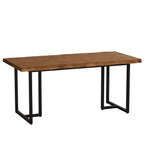 63-Inch Solid Wood Dining Table with Live-Edge Inspired Top and Metal U-Frame, Industrial Kitchen Table for 4-6 People