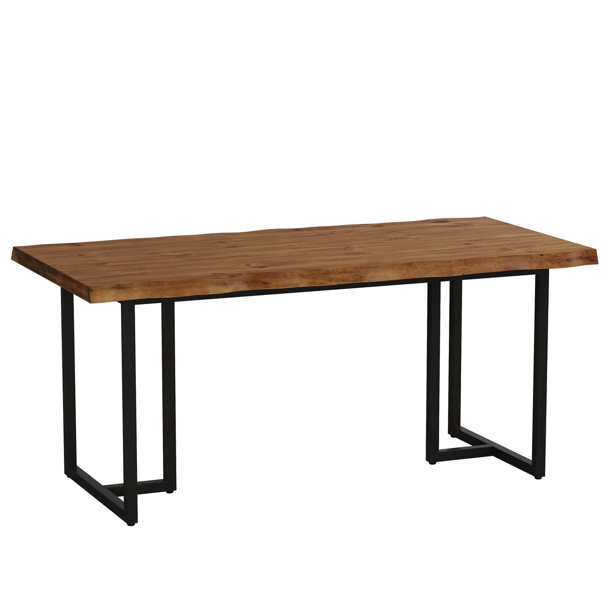 63-Inch Solid Wood Dining Table with Live-Edge Inspired Top and Metal U-Frame, Industrial Kitchen Table for 4-6 People