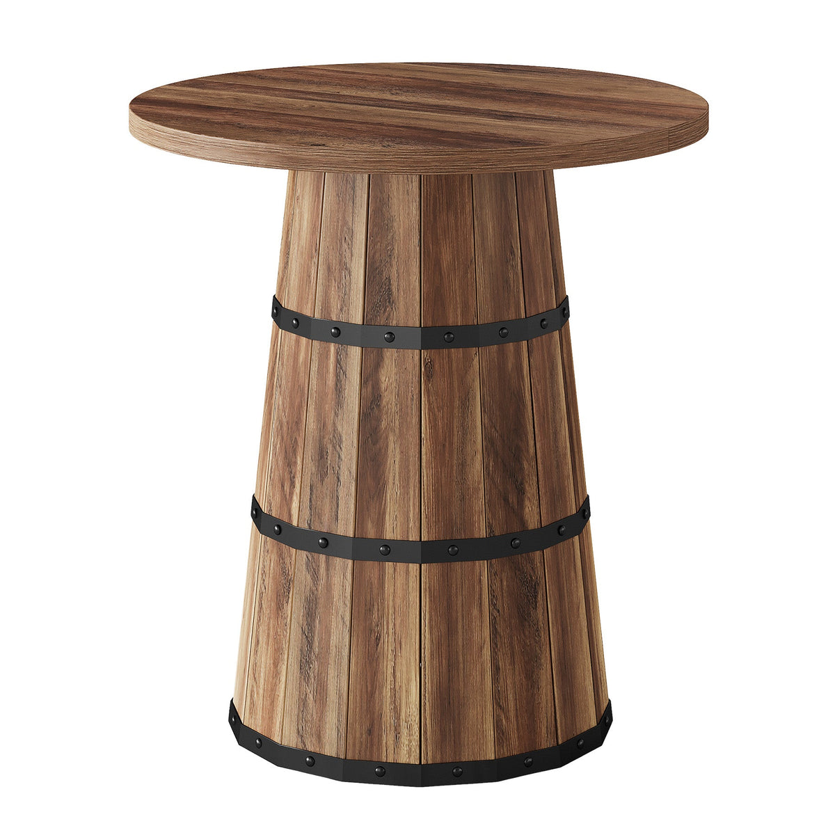 31.5-Inch Round Bar Table with Barrel Base, Farmhouse Pub Table for Kitchen and Home Bar